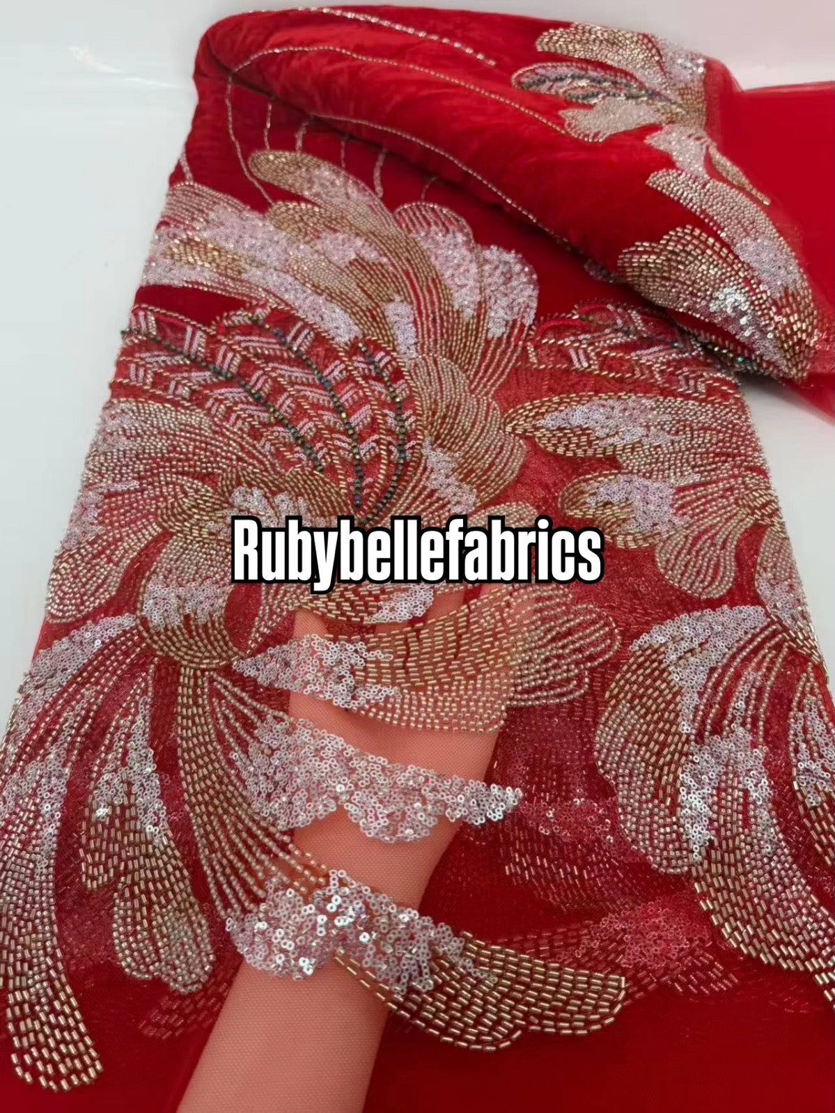 Ganic Luxury Floral Beaded Tulle Velvet Fabric