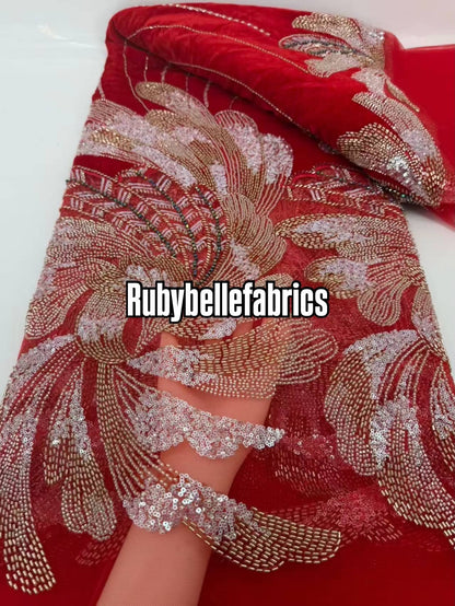 Ganic Luxury Floral Beaded Tulle Velvet Fabric