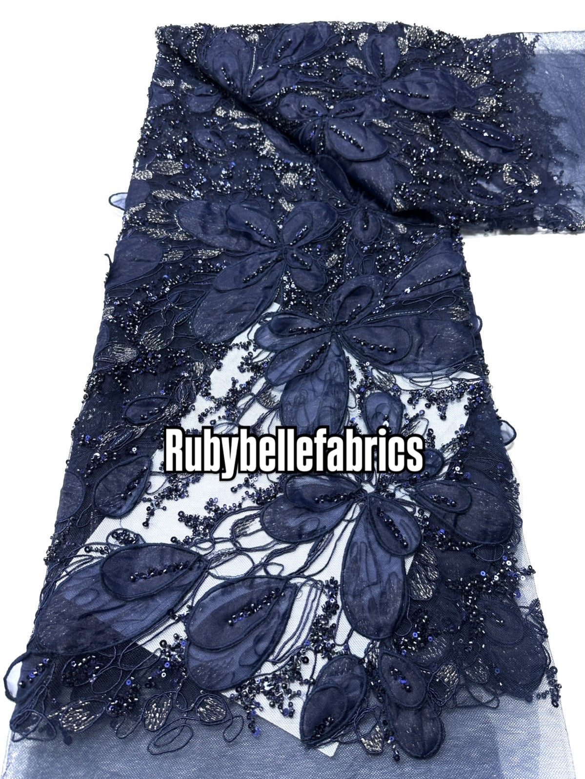 Romain Luxury Deluxe 3D Organza Floral Appliqués Fabric