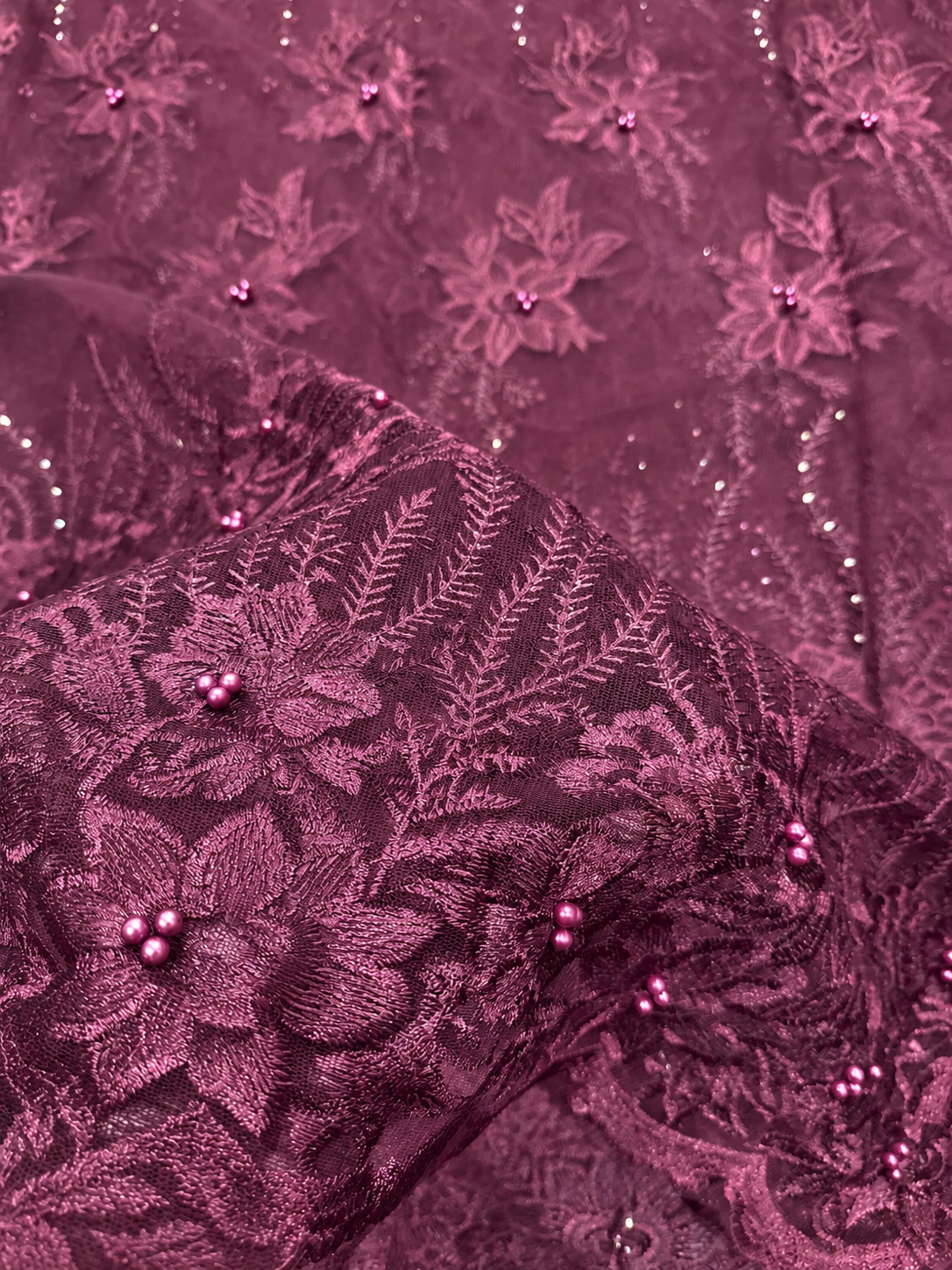 Eady 3D Floral Fabric - Dark Plum