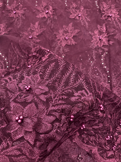 Eady 3D Floral Fabric - Dark Plum
