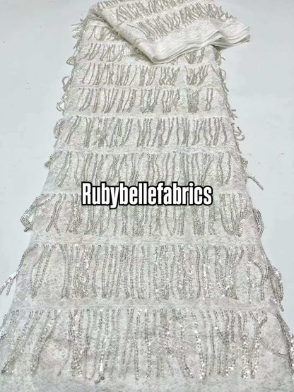 Luxury Fringe Pastel Sequin Lace Fabric – Premium Lace Couture Fabric
