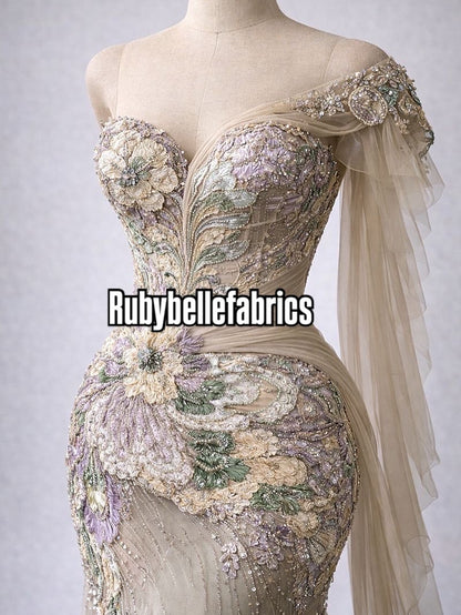 Astysx Beaded Sequin Lace Fabric