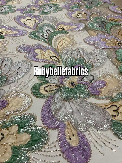 Astysx Beaded Sequin Lace Fabric