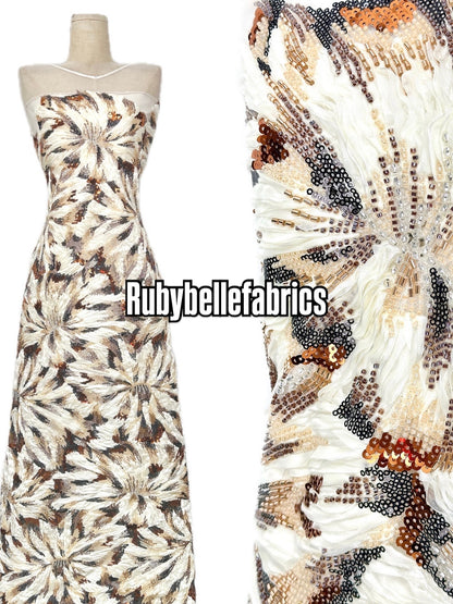 Econd Deluxe Luxury Floral Sequin beaded Fabric