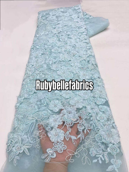 Rund Luxury 3D Floral Beaded Stone Fabric