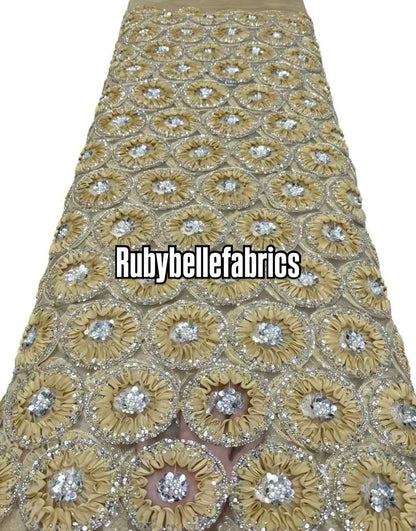 Honex Round Beaded Floral Fabric