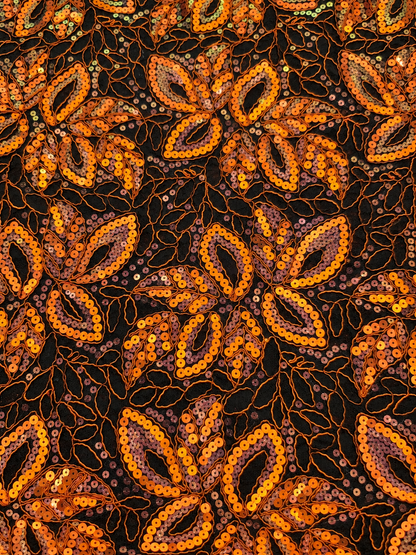 Opoly Sparkling Sequin Organza Fabric - Orange/Black