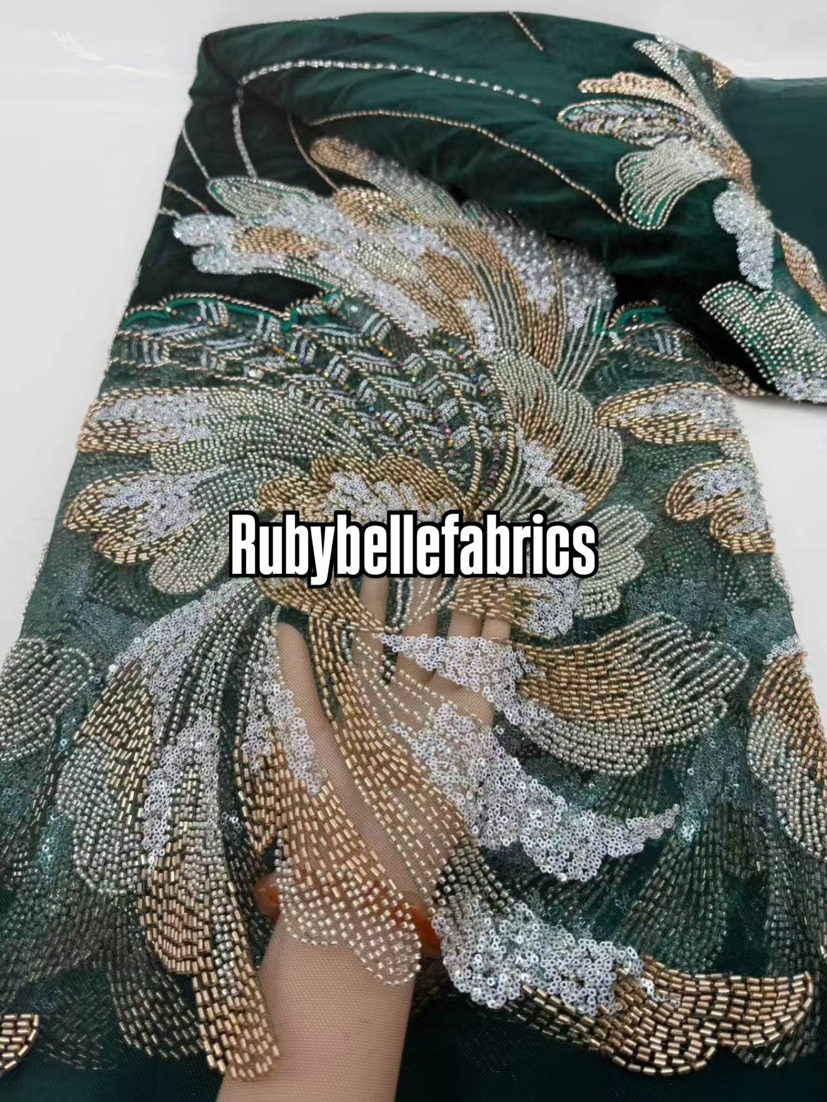 Ganic Luxury Floral Beaded Tulle Velvet Fabric