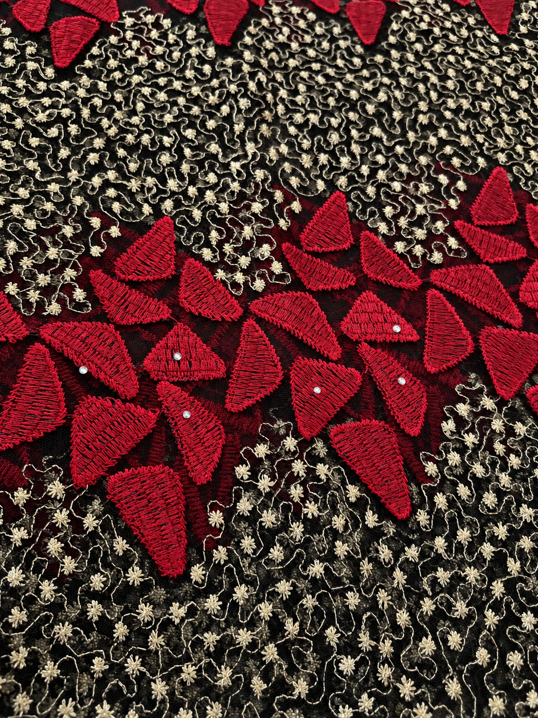 Sunderland Tulle Fabric - Red/Beige