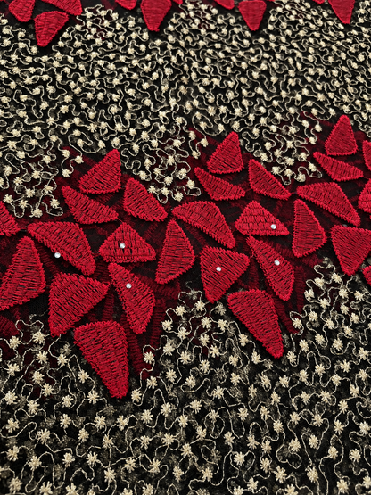 Sunderland Tulle Fabric - Red/Beige
