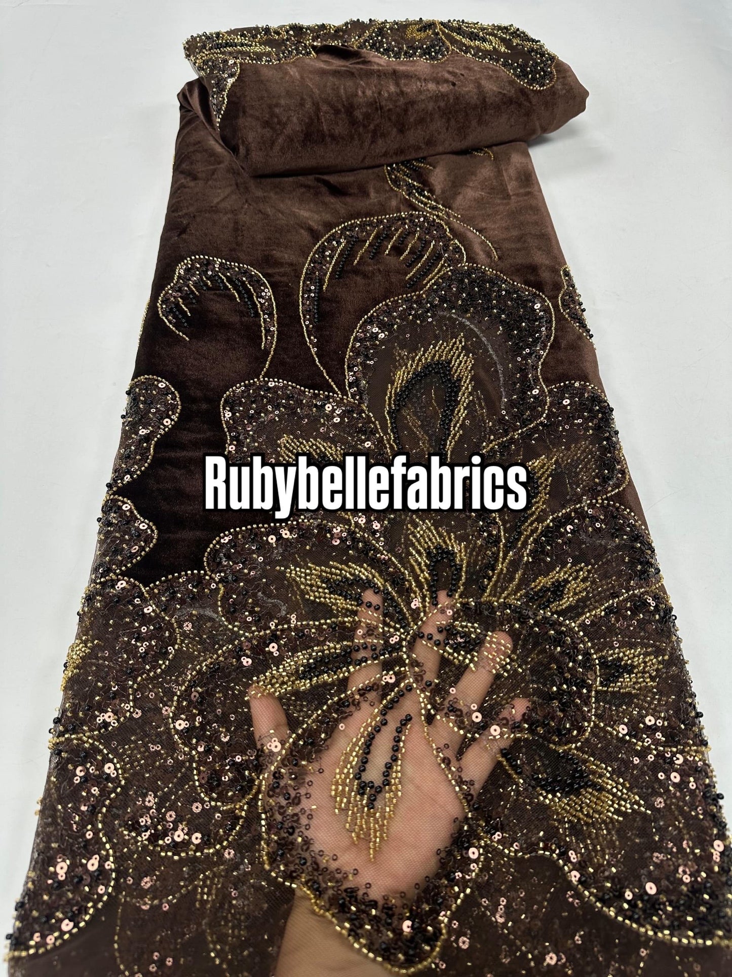 Ork Beaded Velvet Floral Fabric