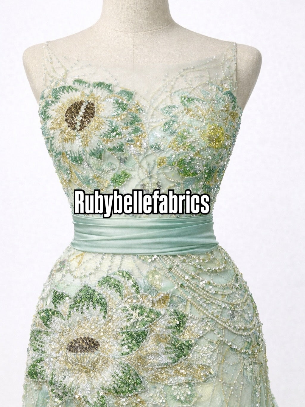 Enat Beaded Petal Sequin Lace Fabric