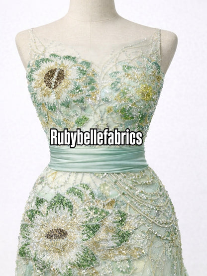 Enat Beaded Petal Sequin Lace Fabric