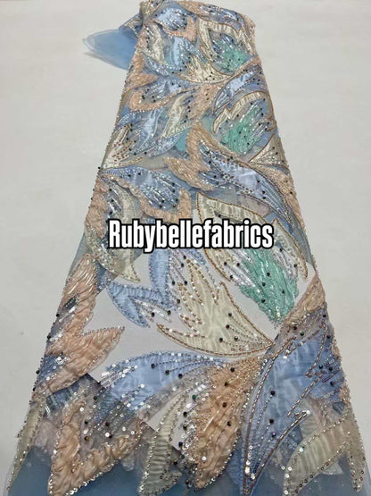 Estic swirling leaf motif couture fabric