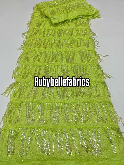 Luxury Fringe Pastel Sequin Lace Fabric – Premium Lace Couture Fabric