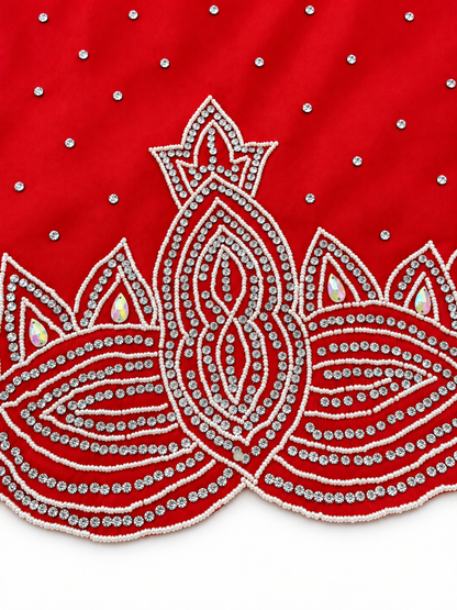 6.5 Yards Red Taffeta Tulle Fabric with Embellishments