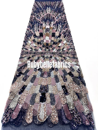 Luxury Geometric Deco Sequin Beaded Lace Fabric