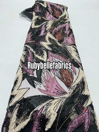 Estic swirling leaf motif couture fabric