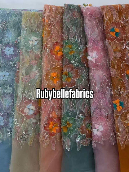 Ulzy Beaded Stoned 3D Luxury Couture Fabric