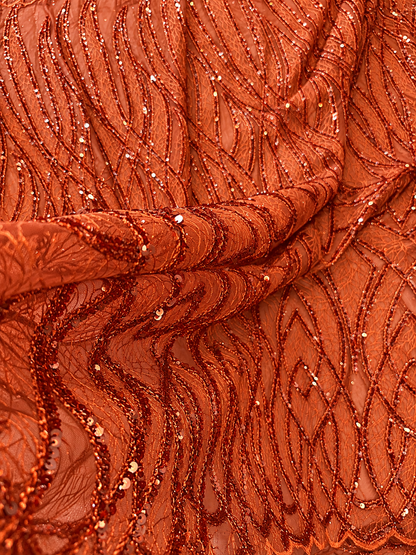 Ackyr Sequin Fabric - Burnt Orange
