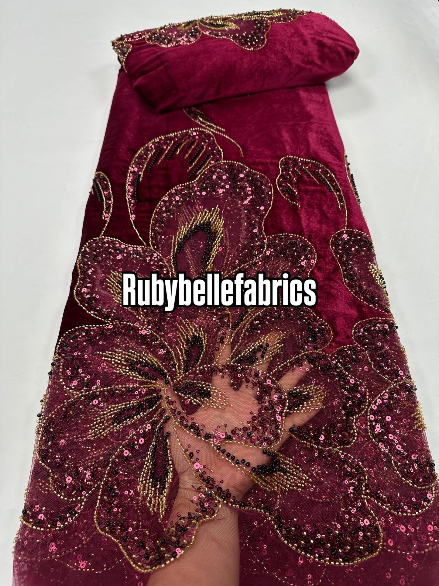 Ork Beaded Velvet Floral Fabric