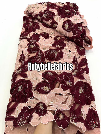 Ipped 3D Luxury Deluxe Floral Beaded Fabric