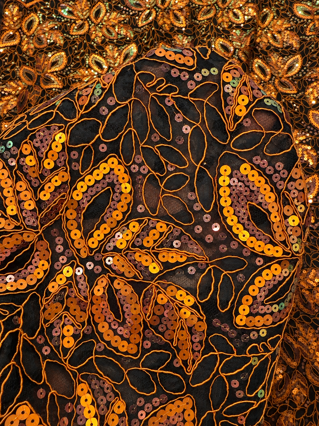 Opoly Sparkling Sequin Organza Fabric - Orange/Black