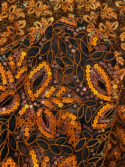 Opoly Sparkling Sequin Organza Fabric - Orange/Black