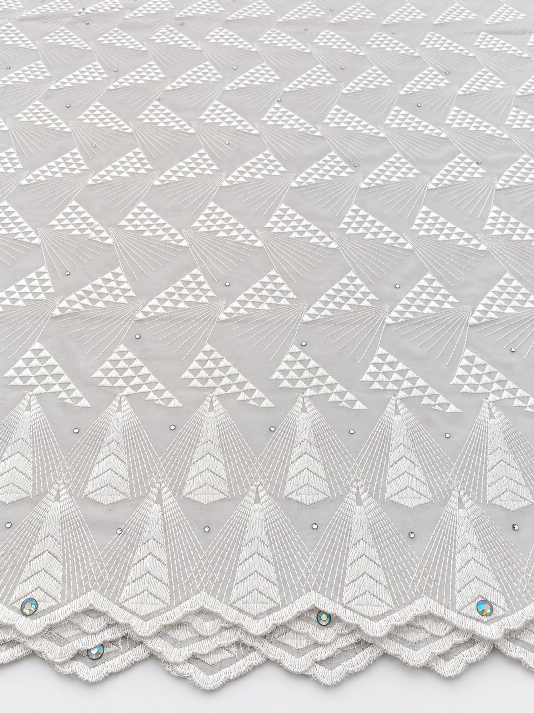 Ower White Embroidered Voile Lace Fabric