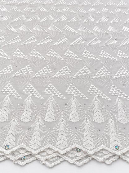 Ower White Embroidered Voile Lace Fabric