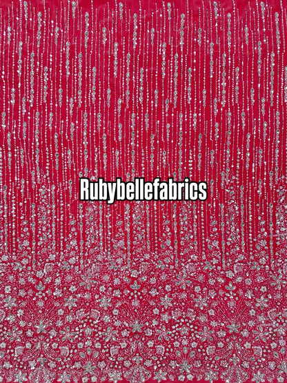 Atch Luxury 3D Floral Beaded Stone Fabric