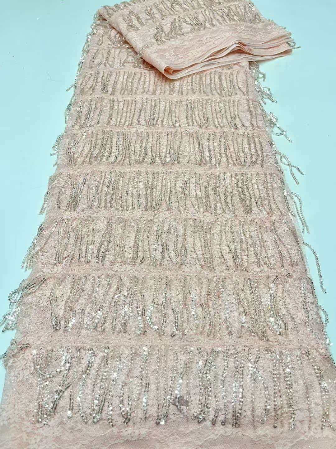 Luxury Fringe Pastel Sequin Lace Fabric – Premium Lace Couture Fabric