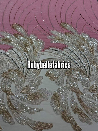 Ganic Luxury Floral Beaded Tulle Velvet Fabric