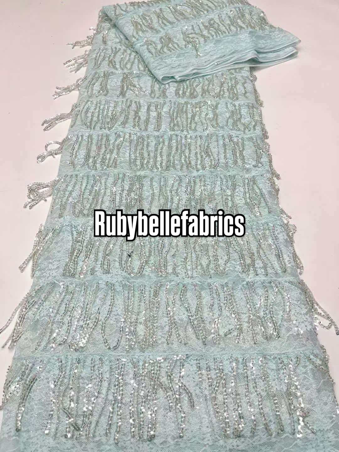 Luxury Fringe Pastel Sequin Lace Fabric – Premium Lace Couture Fabric