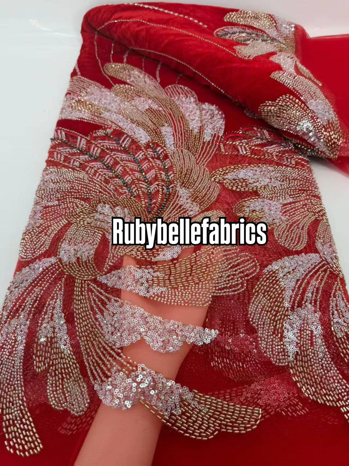 Ganic Luxury Floral Beaded Tulle Velvet Fabric