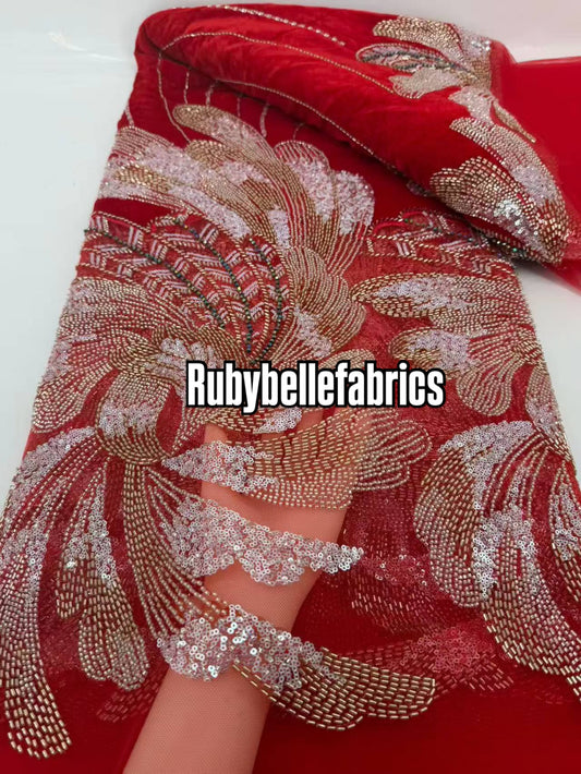 Ganic Luxury Floral Beaded Tulle Velvet Fabric