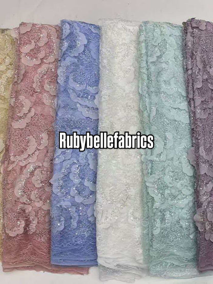 Tross 3D Floral Sequin beaded Net Fabric