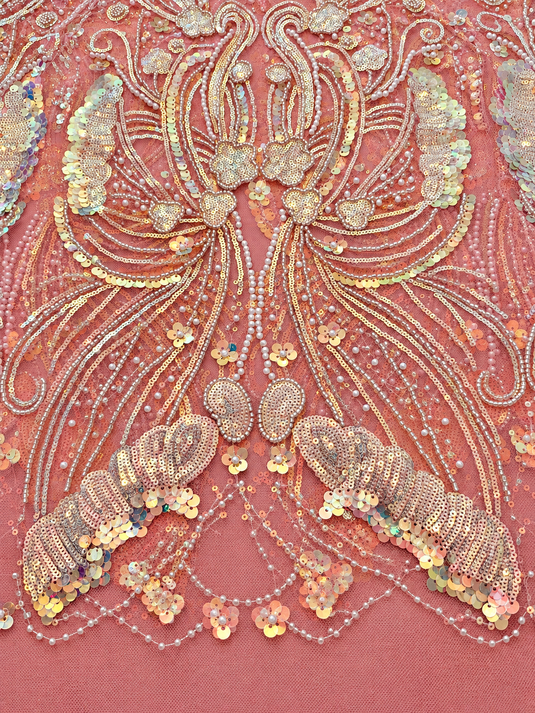 Ouly Sparkling Sequin Beaded Fabric - Peach