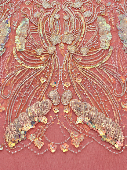 Ouly Sparkling Sequin Beaded Fabric - Peach