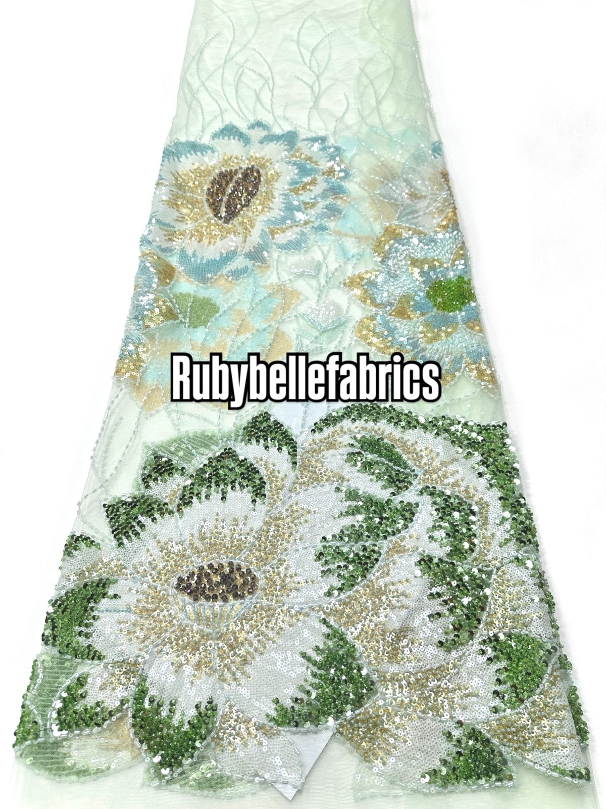 Enat Beaded Petal Sequin Lace Fabric