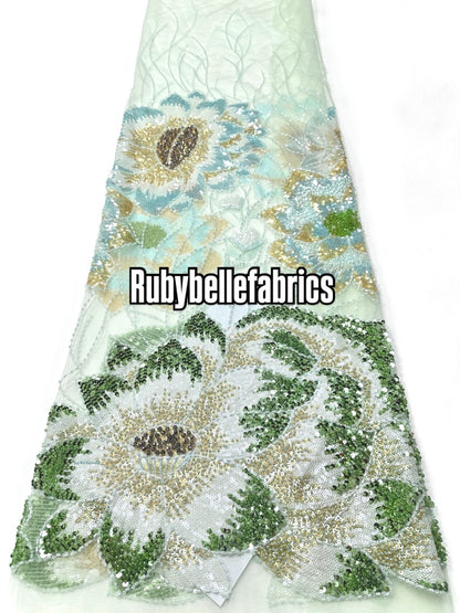 Enat Beaded Petal Sequin Lace Fabric