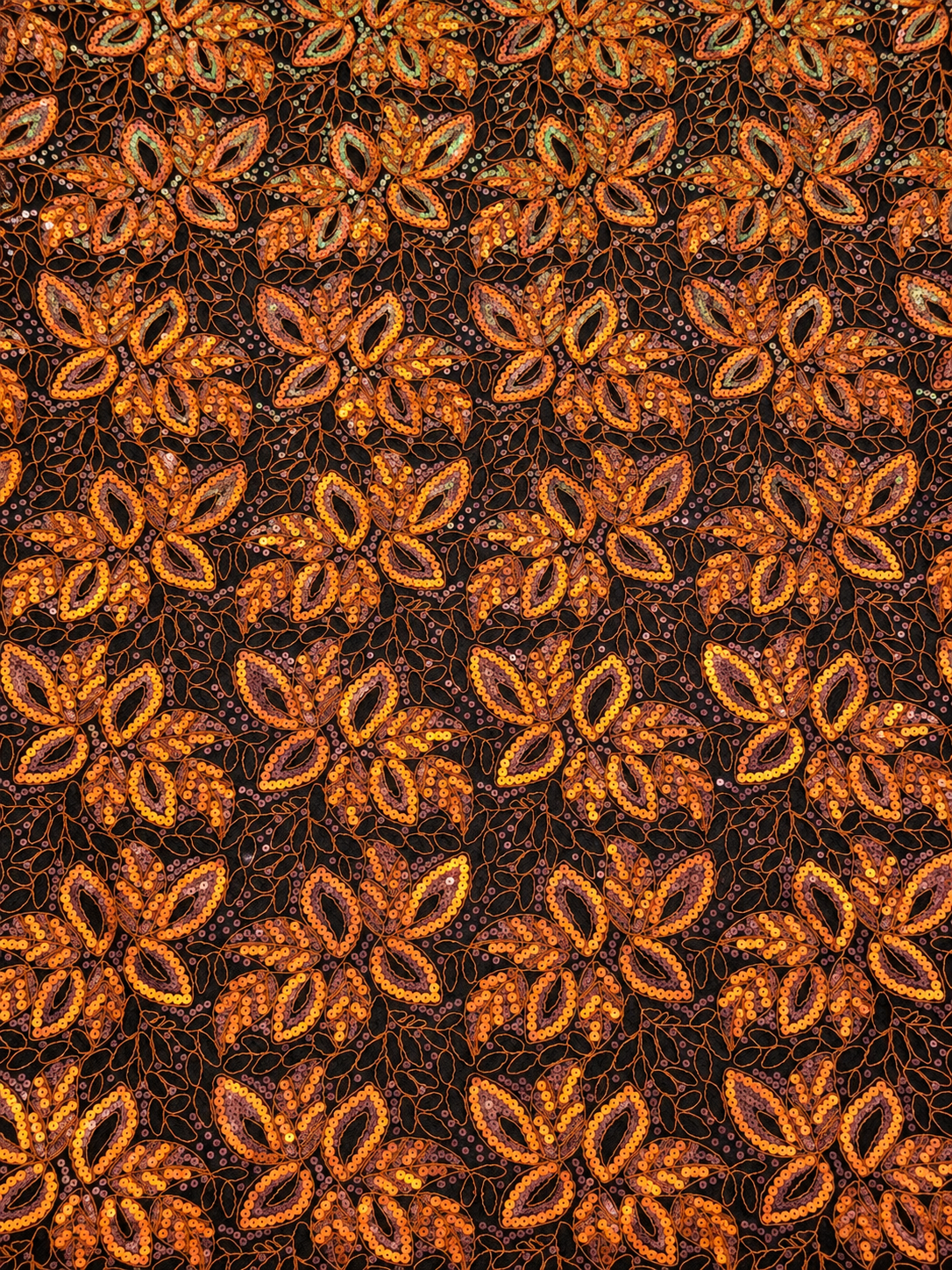 Opoly Sparkling Sequin Organza Fabric - Orange/Black