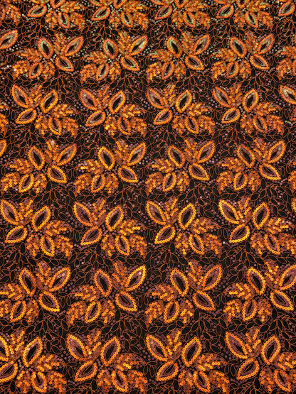 Opoly Sparkling Sequin Organza Fabric - Orange/Black