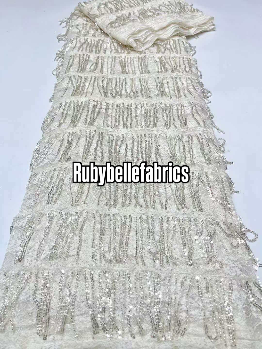 Luxury Fringe Pastel Sequin Lace Fabric – Premium Lace Couture Fabric