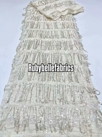Luxury Fringe Pastel Sequin Lace Fabric – Premium Lace Couture Fabric