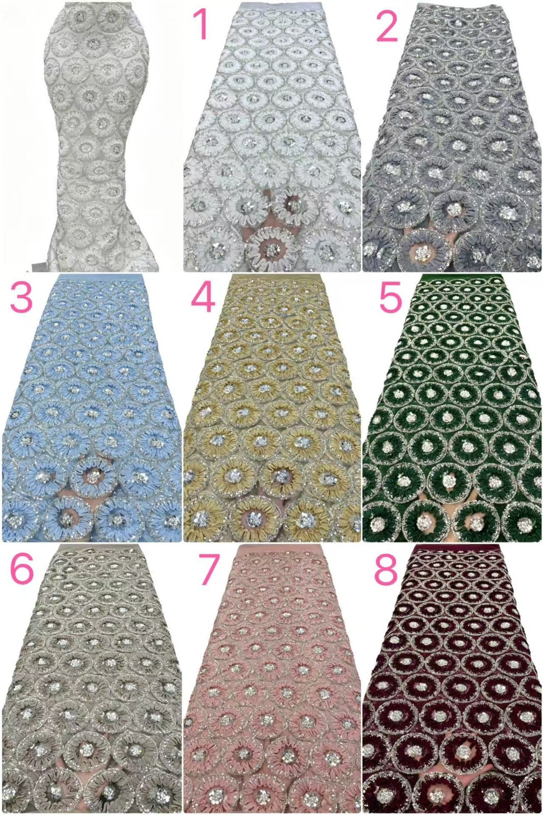 Honex Round Beaded Floral Fabric