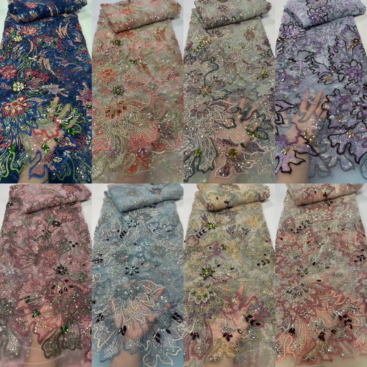 Arrods Luxury Crystal Stone Lace Fabric