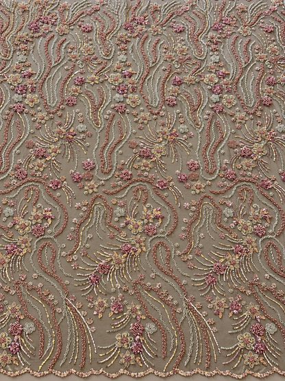 Oyce Luxury Floral Beaded Fabric - Blush Pink