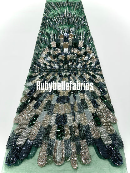 Luxury Geometric Deco Sequin Beaded Lace Fabric